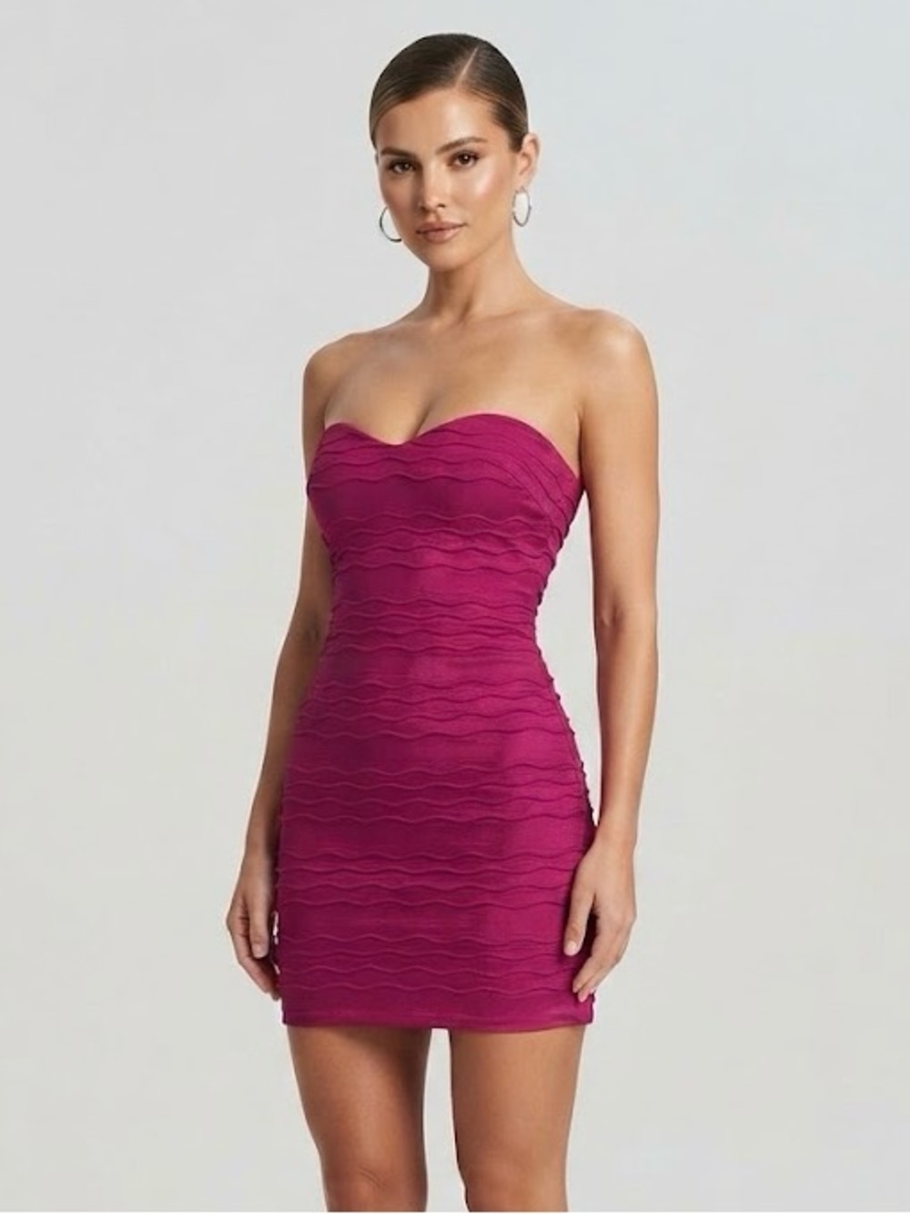 Strapless Fitted Stretch Mini Dress in Fuschia